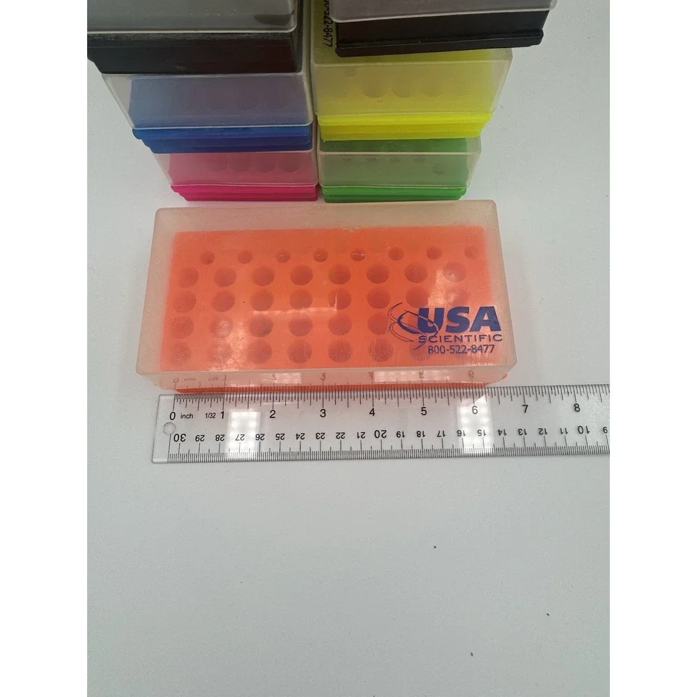 Lot of 12 USA Scientific 40-Well Microtube Storage Racks w/ Lids Unique Colors